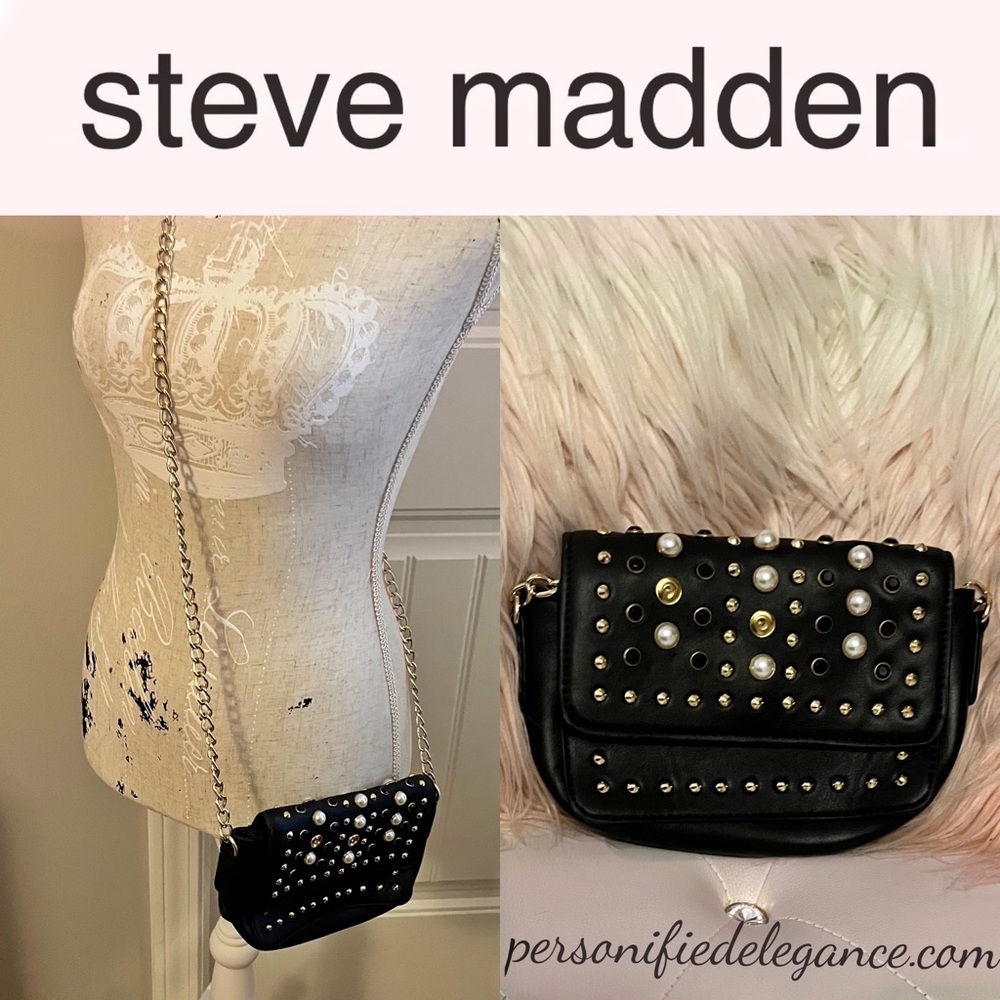 Steve Madden Black Pearl Embellished Crossbody Bag - Picture 1 of 9